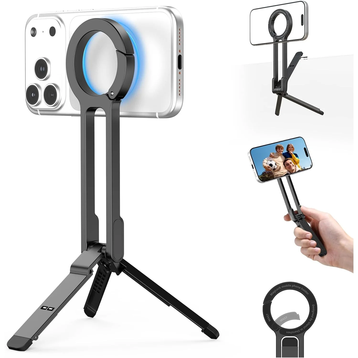Magnetic Mini Phone Tripod with Carabiner Clip, - Image 1