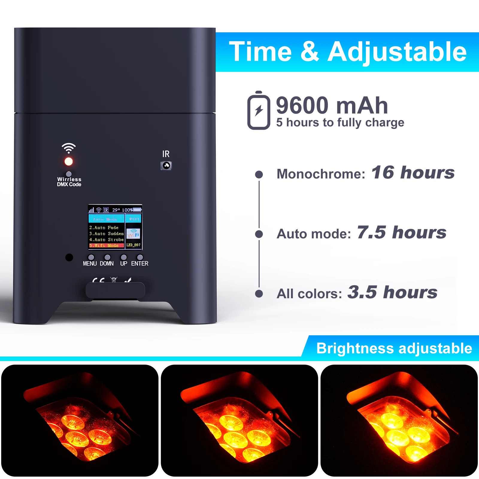 6 Pcs 6X18W LED RGBWA+UV Rechargeable Battery - Image 4