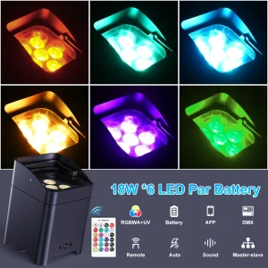 6 Pcs 6X18W LED RGBWA+UV Rechargeable Battery - Thumbnail Image 3
