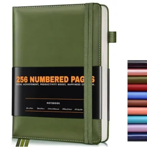 Lined Journal Notebook, 256 Numbered Pages Hardcover Leather