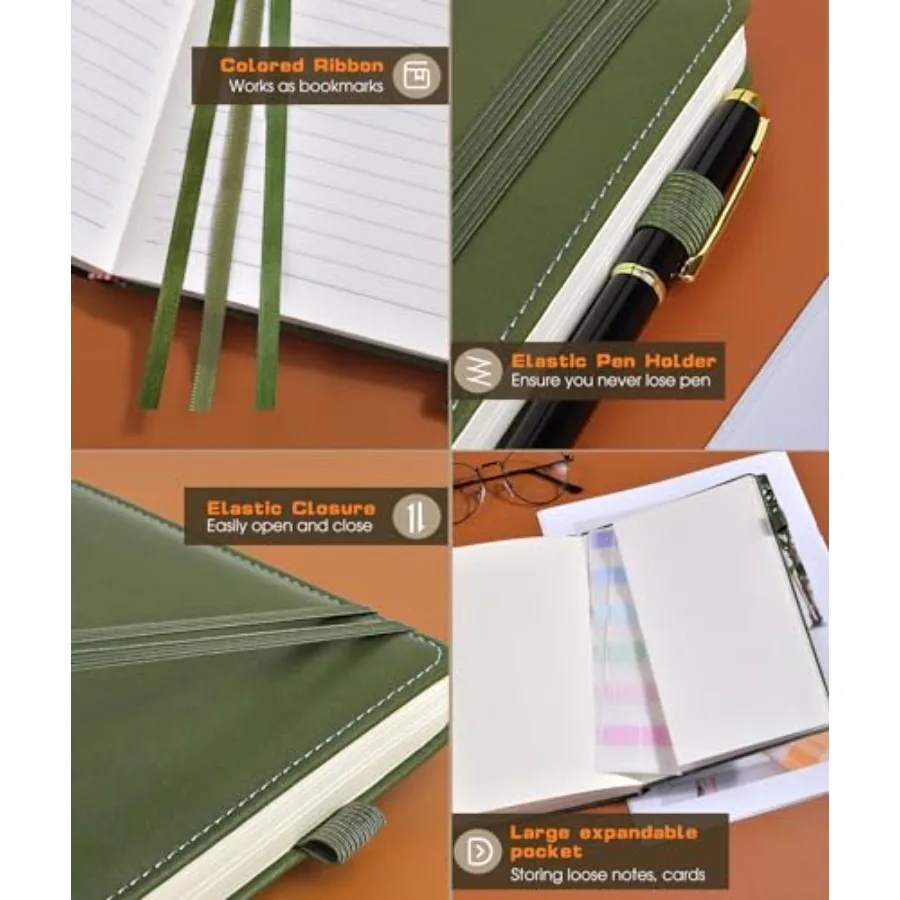 Lined Journal Notebook, 256 Numbered Pages Hardcover Leather - Image 4