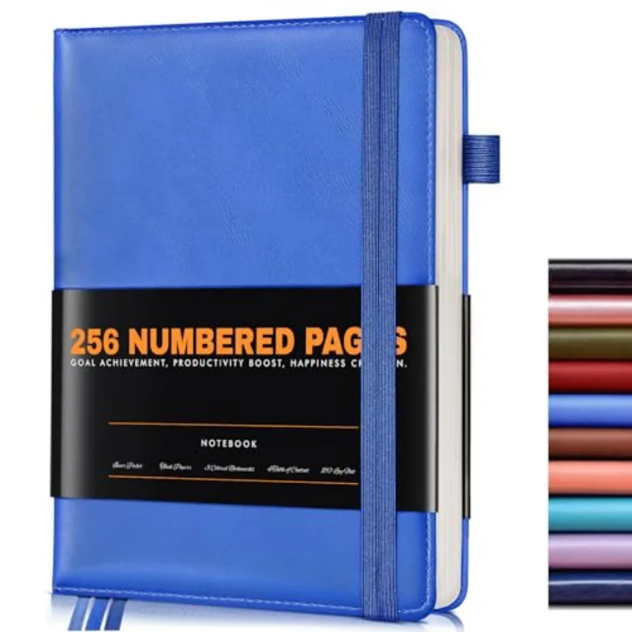 Lined Journal Notebook, 256 Numbered Pages Hardcover Leather - Image 5