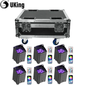 6 Pcs 6X18W LED RGBWA+UV Rechargeable Battery