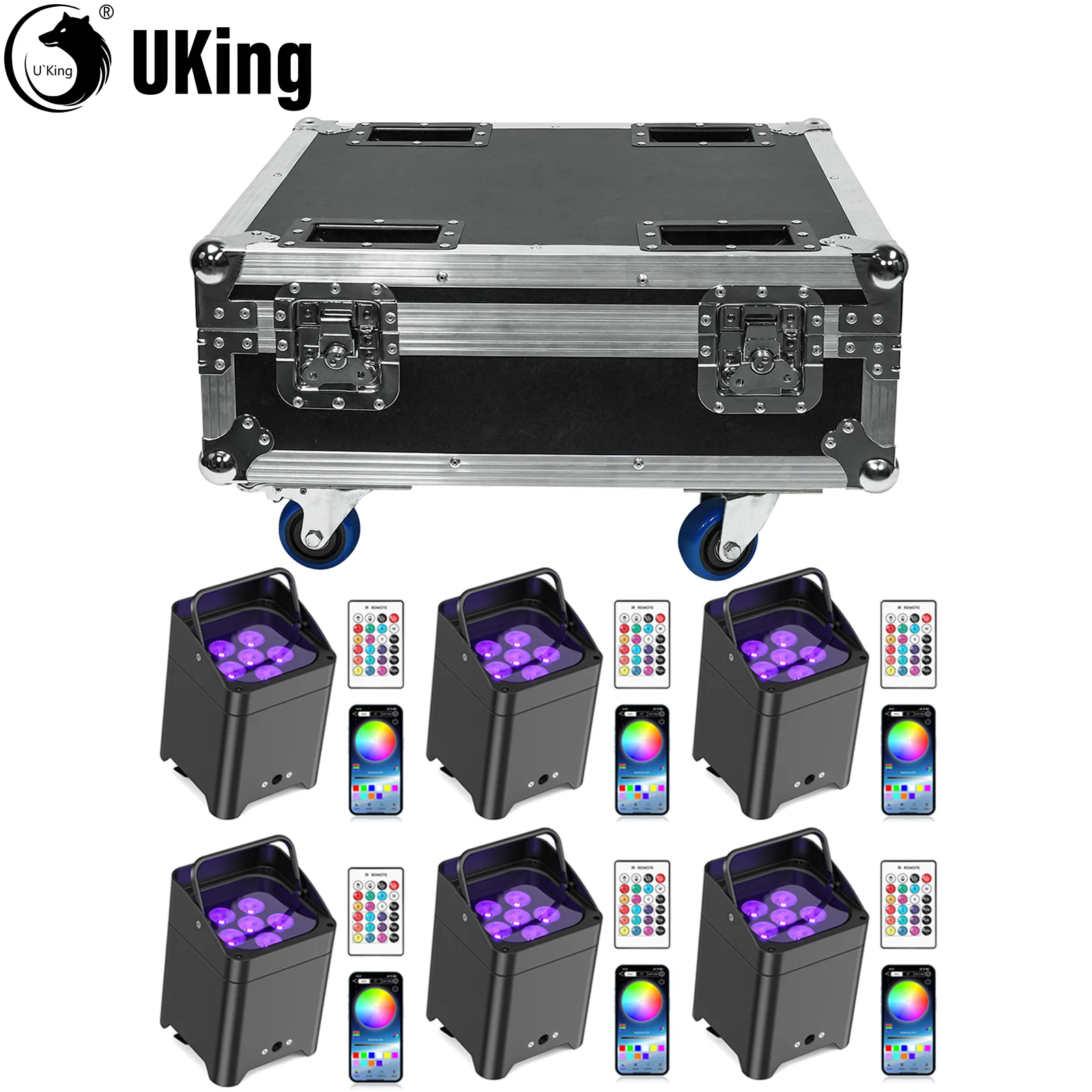 6 Pcs 6X18W LED RGBWA+UV Rechargeable Battery - Image 1